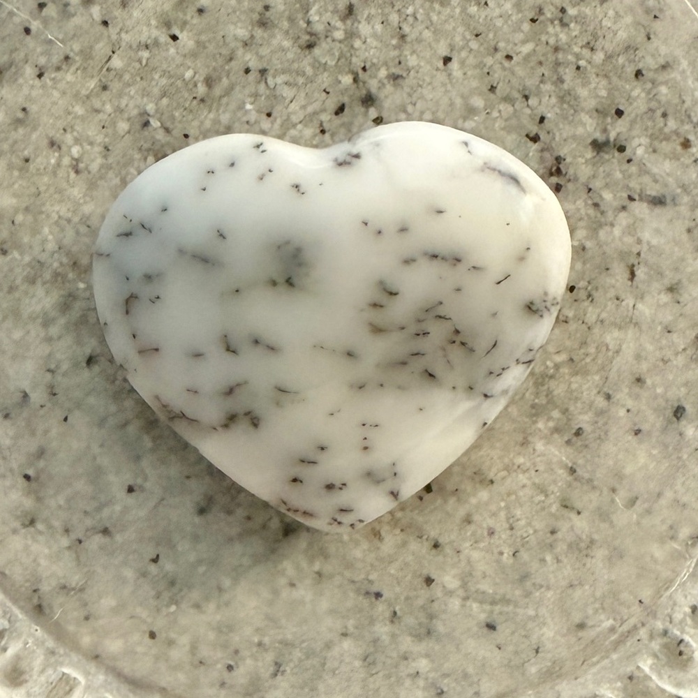Dendritic Opal Heart Carving, Merlinite, Wandering Bunny LLC
